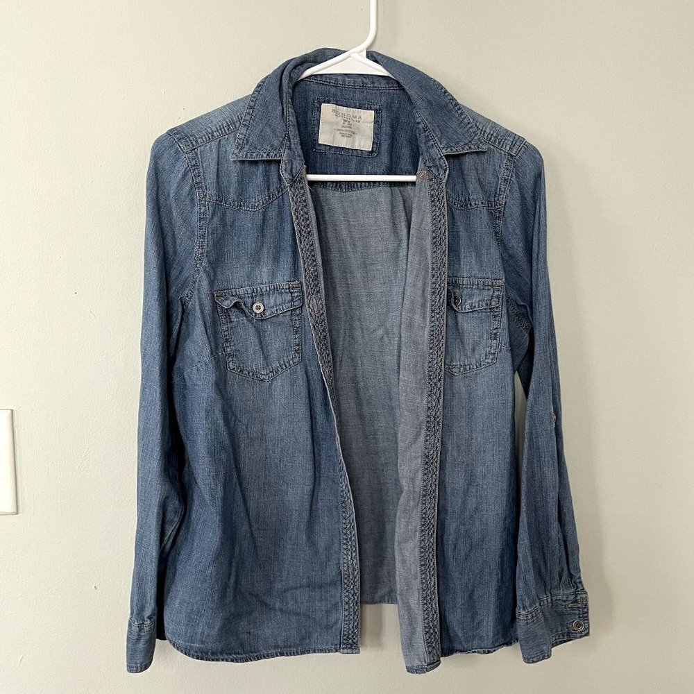 Sonoma light wash blue denim jean cotton comfortable petite jacket button down